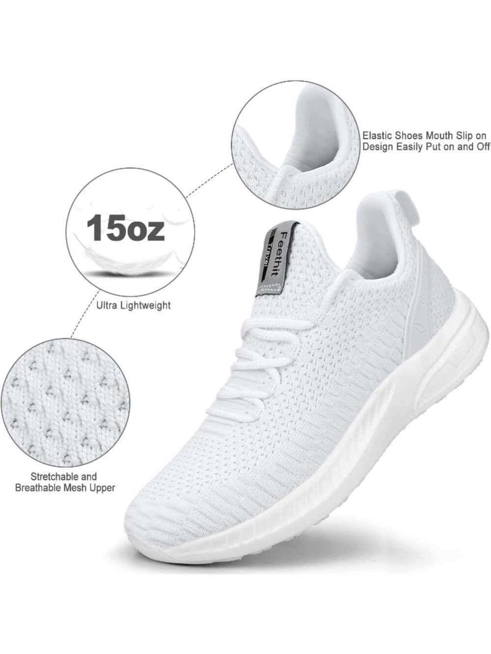 Men's White Mesh Non Slip Blade Tennis Breathable Lightweight Fashion Sneakers - Picture 4 of 6